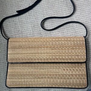 DOKKIM Nantucket Straw Leather Black Crossbody Shoulder Bag 11"x7.5" Luxury Rare